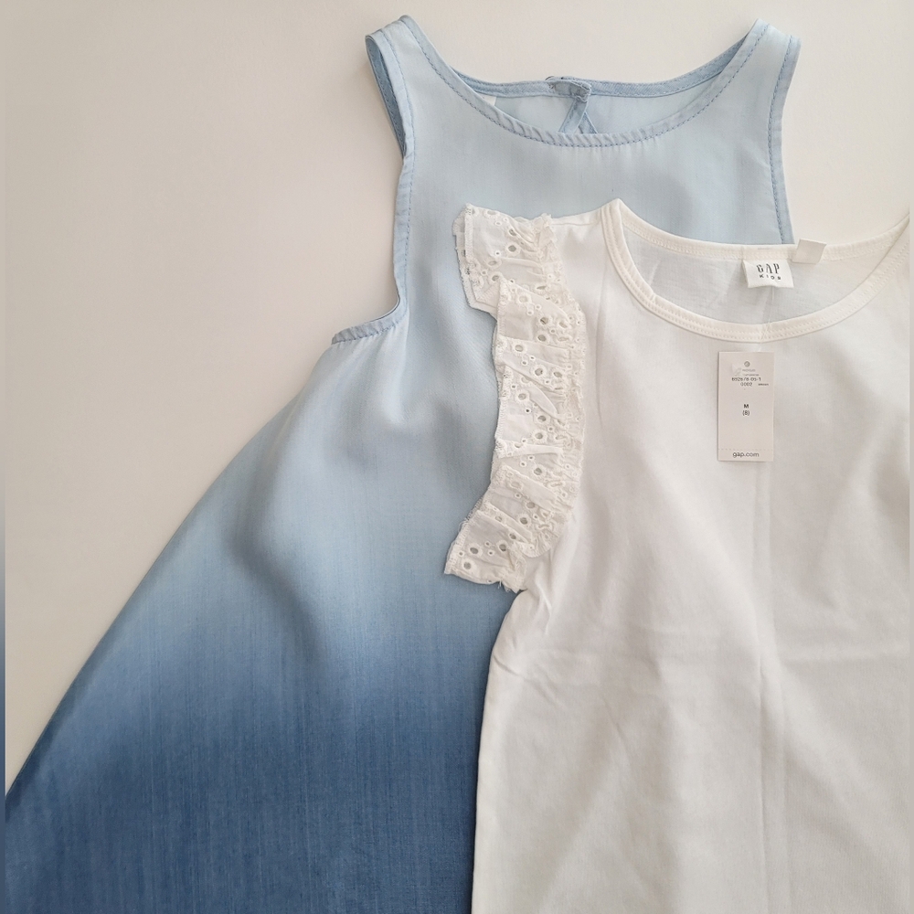 NWT Gap Kids Girls' White Lace Top & Ombre Effect Dress, Size M(8-9)